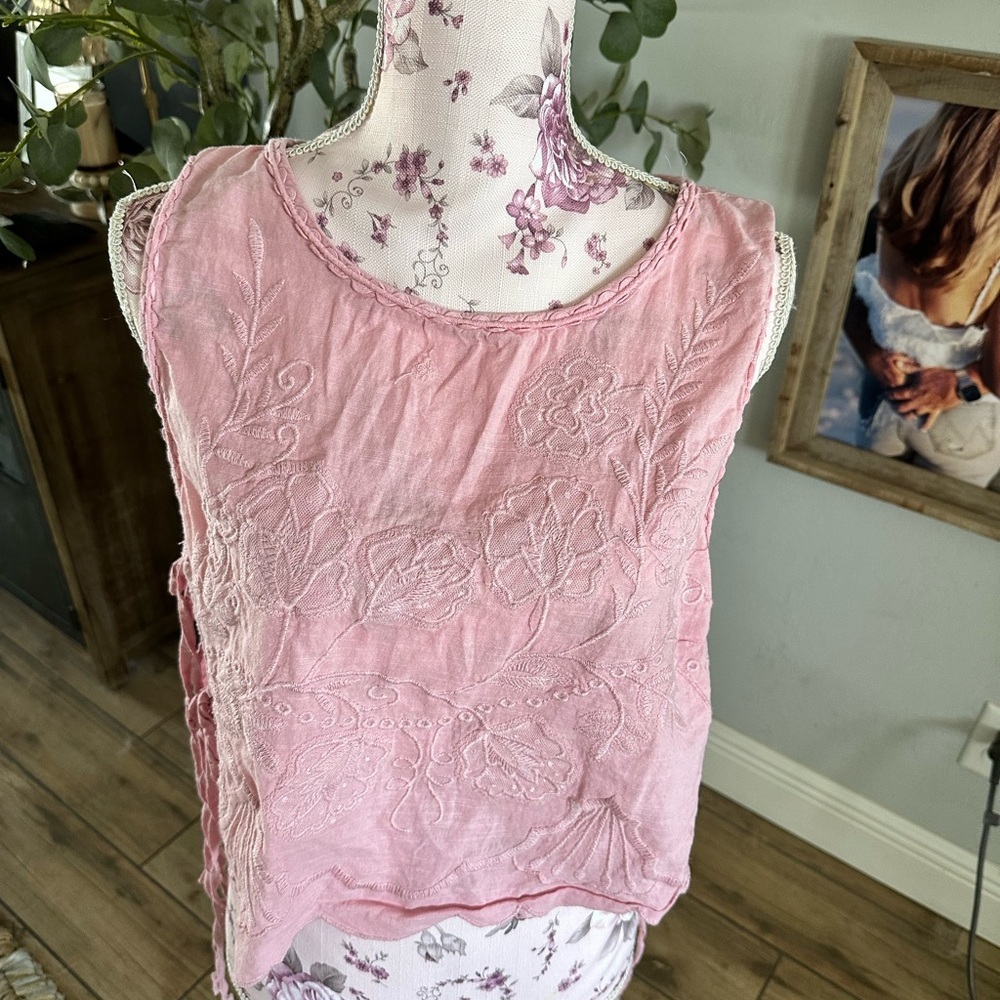 Free People Pink Embroidered Sleeveless Camisole